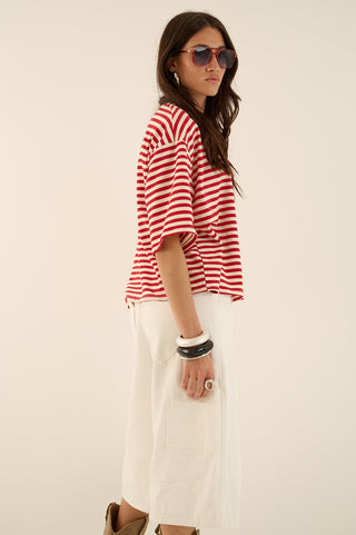 T-SHIRT squadrata a righe MARTINA ROSSO