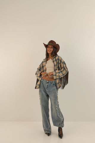 CAMICIA CHECK FRANGE RODEO PANNA