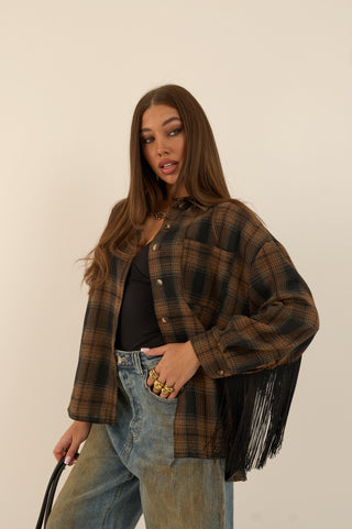 CAMICIA CHECK FRANGE RODEO MARRONE