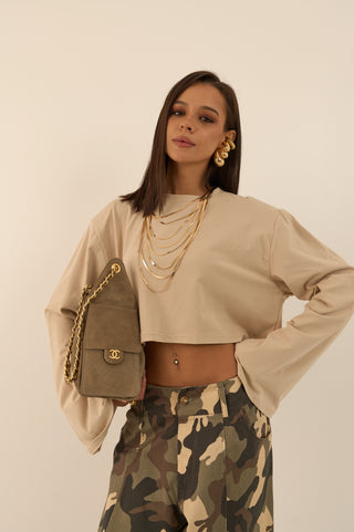 MICRO MAGLIA CON SPALLINA IMBOTTITA BEL BEIGE