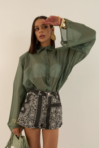 CAMICIA VELATA SPALLINA VERDE