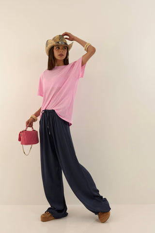 PANTALONE SATIN BLU NOTTE