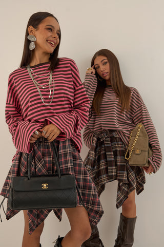 MAGLIA SQUADRATA A RIGHE MARTINA ROSA