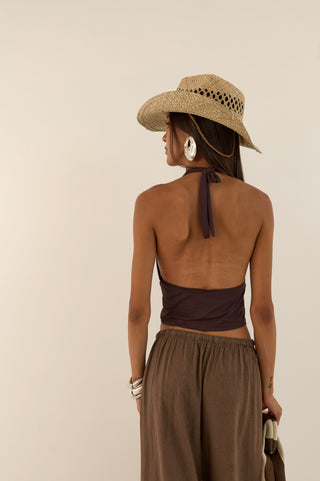 TOP HALTER RODEO MARRONE