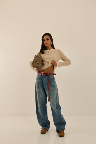 RED POCKET DENIM JEANS
