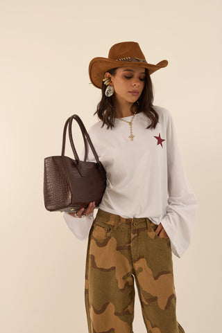 JEANS WIDE LEG CAMOUFLAGE DUNE