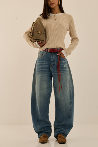 RED POCKET DENIM JEANS