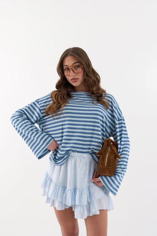 MAGLIA SQUADRATA A RIGHE MARTINA AZZURRO
