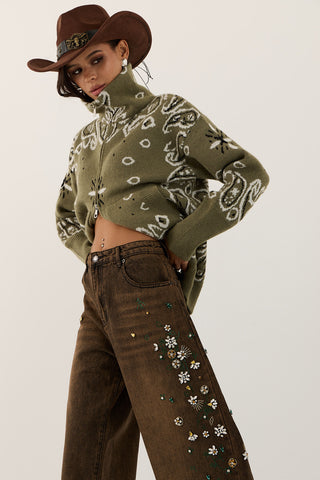 CRYSTAL GARDEN DENIM JEANS MARRONE