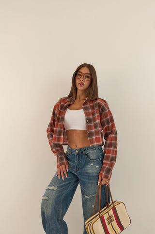 CAMICIA CROPPED CHECK MATTONE