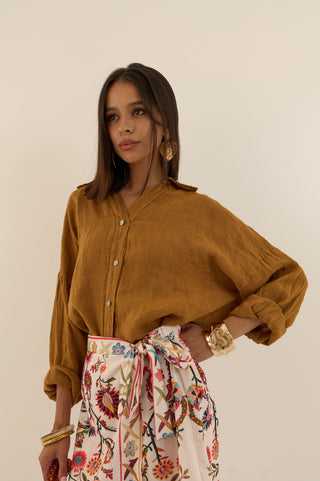 CAMICIA IN LINO CAMMELLO