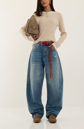 RED POCKET DENIM JEANS