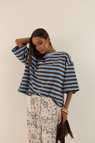 T-SHIRT squadrata a righe MARTINA AZZURRO