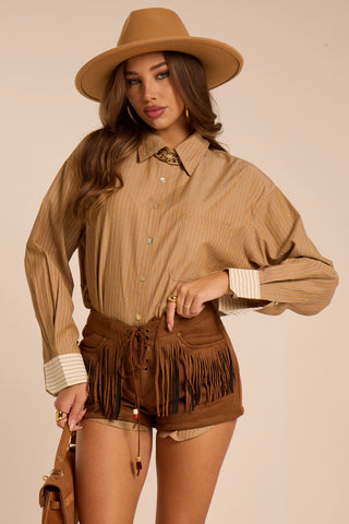 Mini short suede CHESTNUT con frange