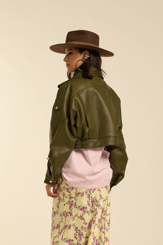 OLIVE LEATHER BOMBER