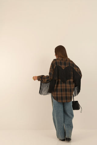 CAMICIA CHECK FRANGE RODEO MARRONE