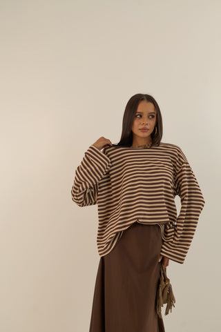 MAGLIA SQUADRATA A RIGHE MARTINA MARRONE