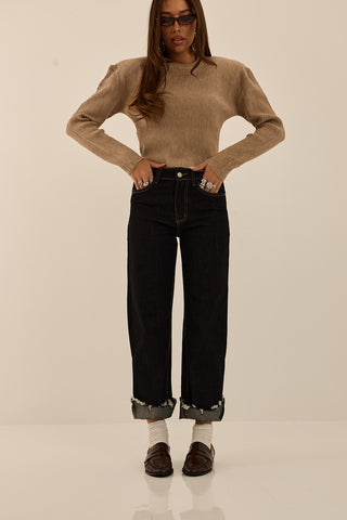 JEANS SFRANGIATO CON RISVOLTO INDIGO