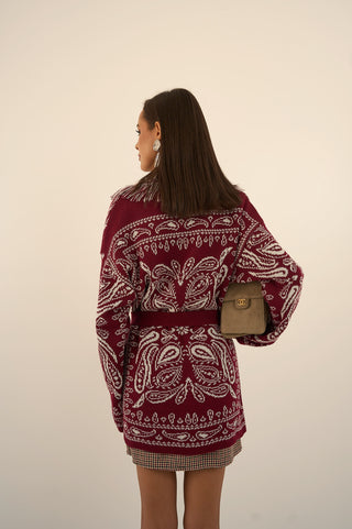 CARDIGAN JACQUARD BORDEAUX
