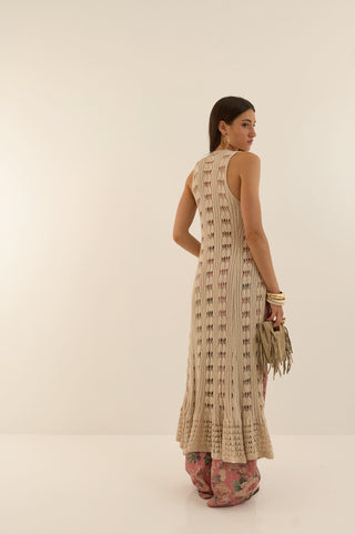 GILET LUNGO CROCHET BOHEME PANNA
