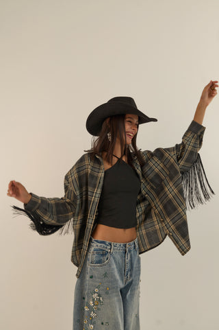 CAMICIA CHECK FRANGE RODEO NERO