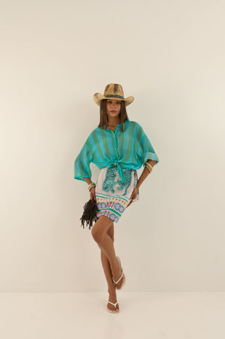 GONNA PAREO CORTO TAHITI AZZURRO