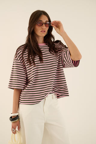 T-SHIRT squadrata a righe MARTINA GRIGIO