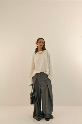 PANTALONE SARTORIALE OFFICE GESSATO GRIGIO
