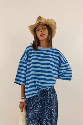 T-SHIRT squadrata a righe MARTINA BLU