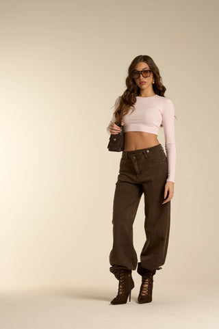 BROWN CROSS ASSYMETRIC JEANS