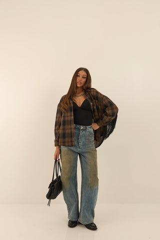 CAMICIA CHECK FRANGE RODEO MARRONE