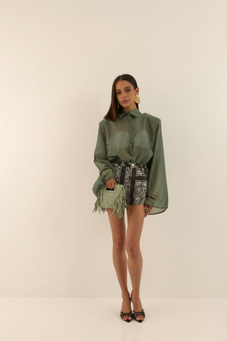 CAMICIA VELATA SPALLINA VERDE