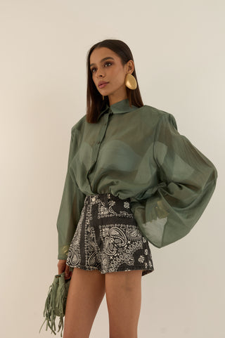 CAMICIA VELATA SPALLINA VERDE