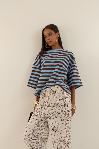 T-SHIRT squadrata a righe MARTINA AZZURRO