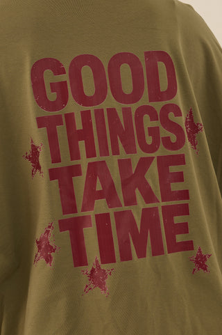 MAGLIA "GOOD THINGS TAKE TIME" VERDE