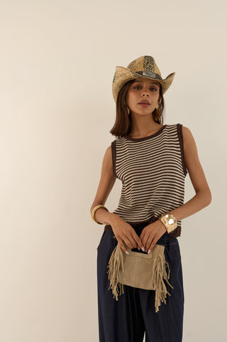 TOP IN MAGLIA COQUETTE MARRONE