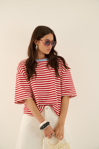 T-SHIRT squadrata a righe MARTINA ROSSO