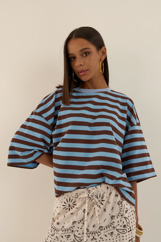T-SHIRT squadrata a righe MARTINA AZZURRO