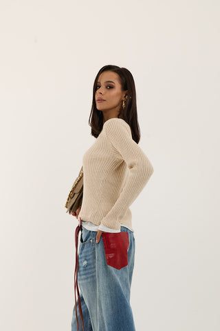 RED POCKET DENIM JEANS