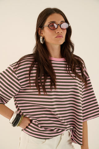 T-SHIRT squadrata a righe MARTINA GRIGIO