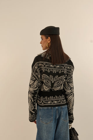 MICRO CARDIGAN JACQUARD NERO