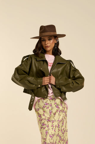 OLIVE LEATHER BOMBER