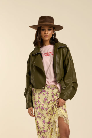 OLIVE LEATHER BOMBER