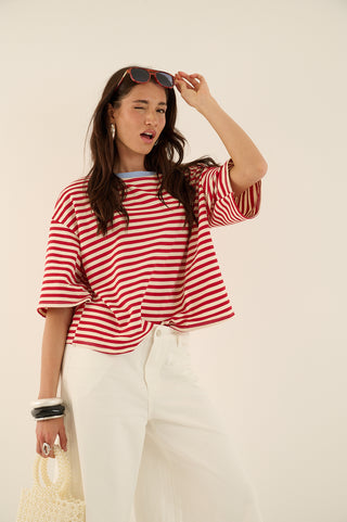 T-SHIRT squadrata a righe MARTINA ROSSO