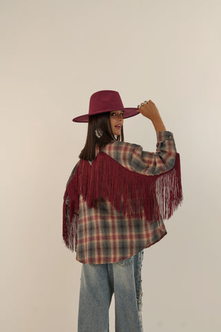 CAMICIA CHECK FRANGE RODEO BORDEAUX