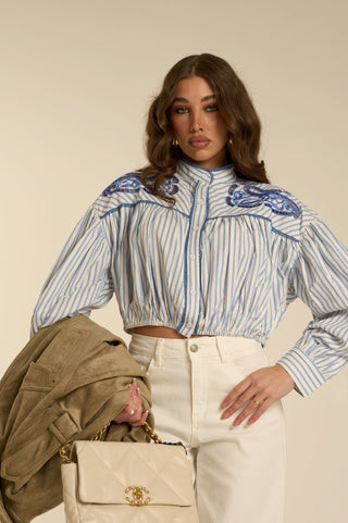 BLUE MANDARIN COLLAR SHIRT