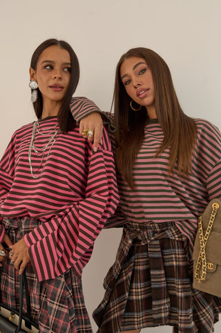 MAGLIA SQUADRATA A RIGHE MARTINA FUCSIA LAMPONE