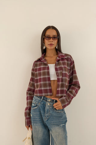 CAMICIA CROPPED CHECK BORDEAUX