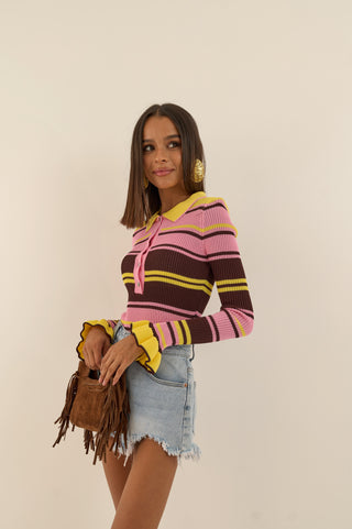 MAGLIA POLO RIGHE CHIC GIALLO