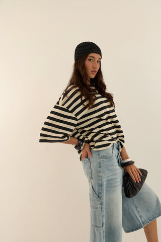 T-SHIRT squadrata a righe MARTINA NERO